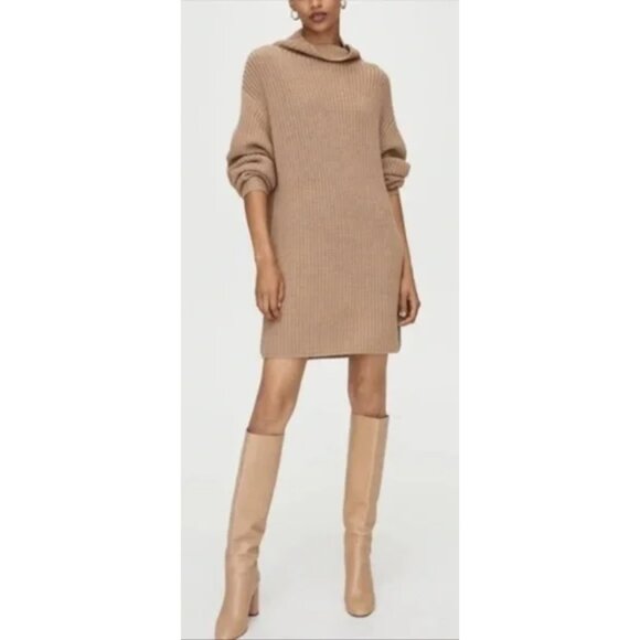 Aritzia Dresses & Skirts - ARITZIA WILFRED Montpellier Merino Wool Chunky Knit Sweater Dress Constant Camel
